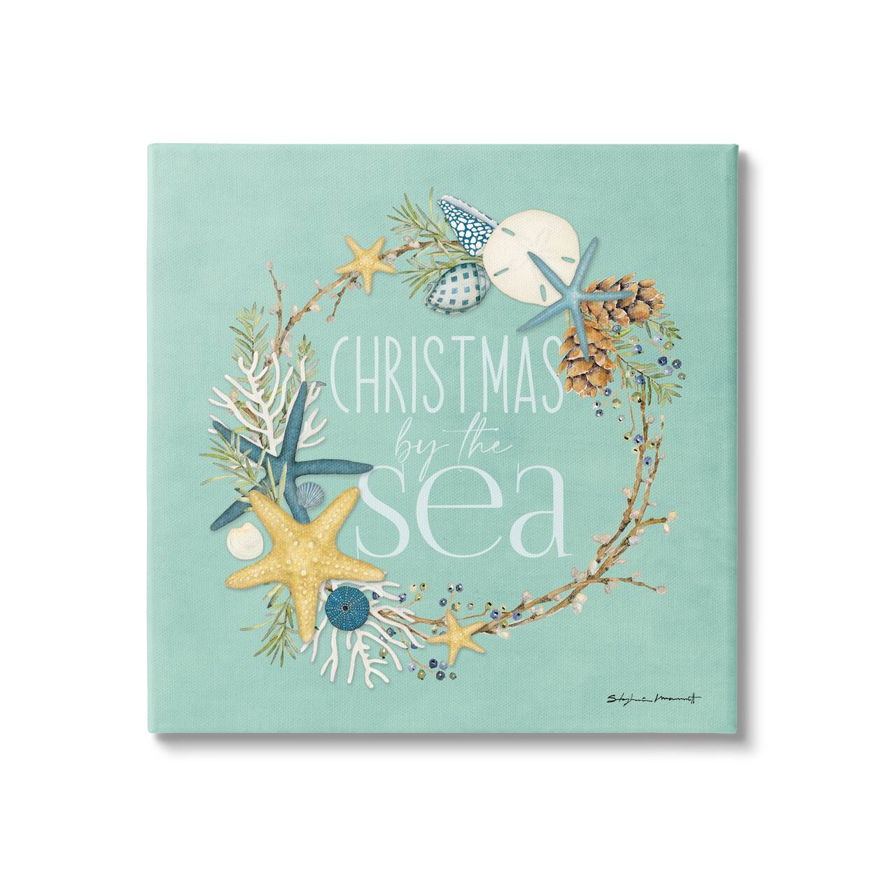 17" x 17" Stupell Industries Christmas By The Sea Wreath Canvas Wall Art